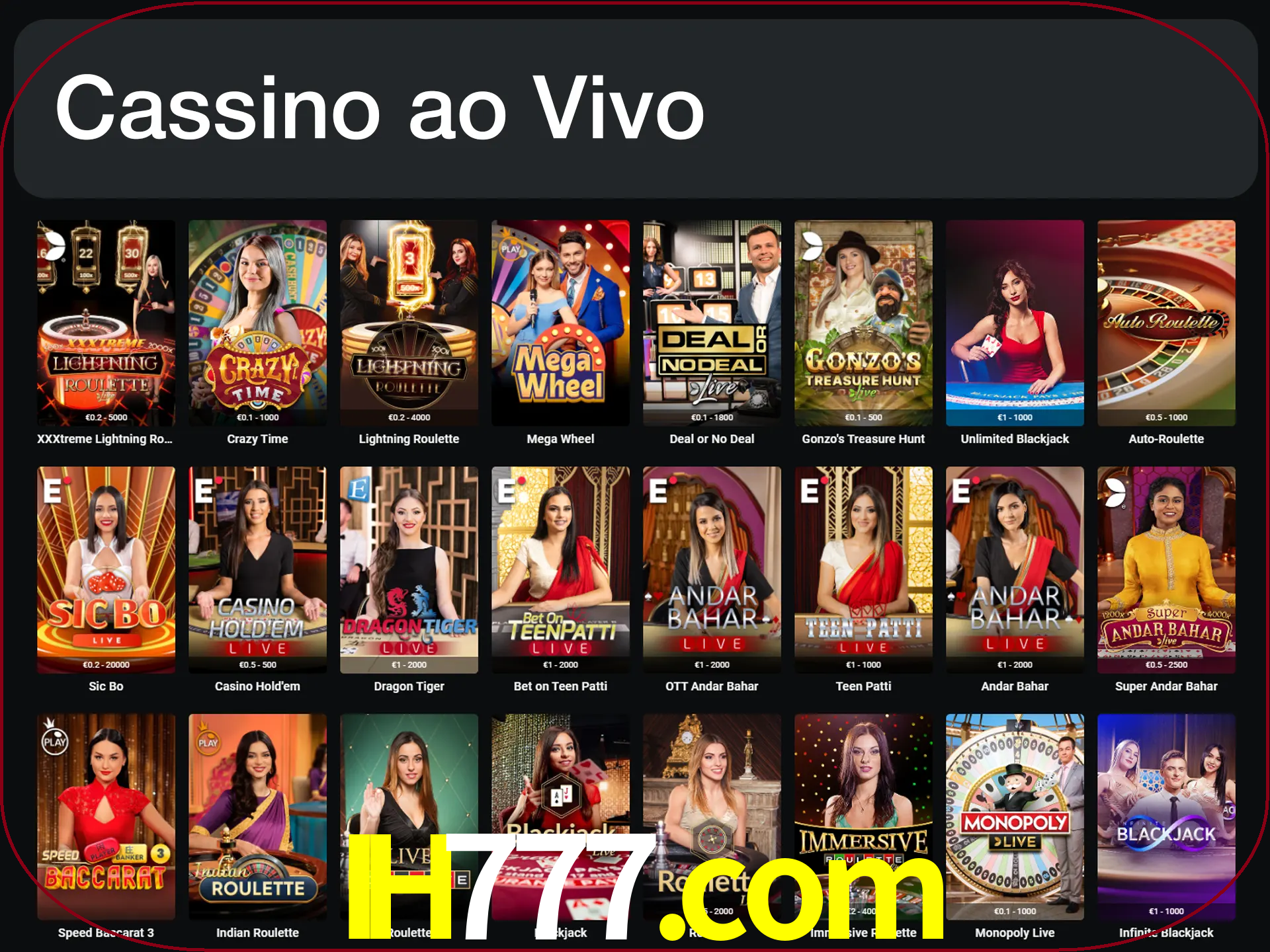 Jogue jogos de cassino com um verdadeiro dealer.