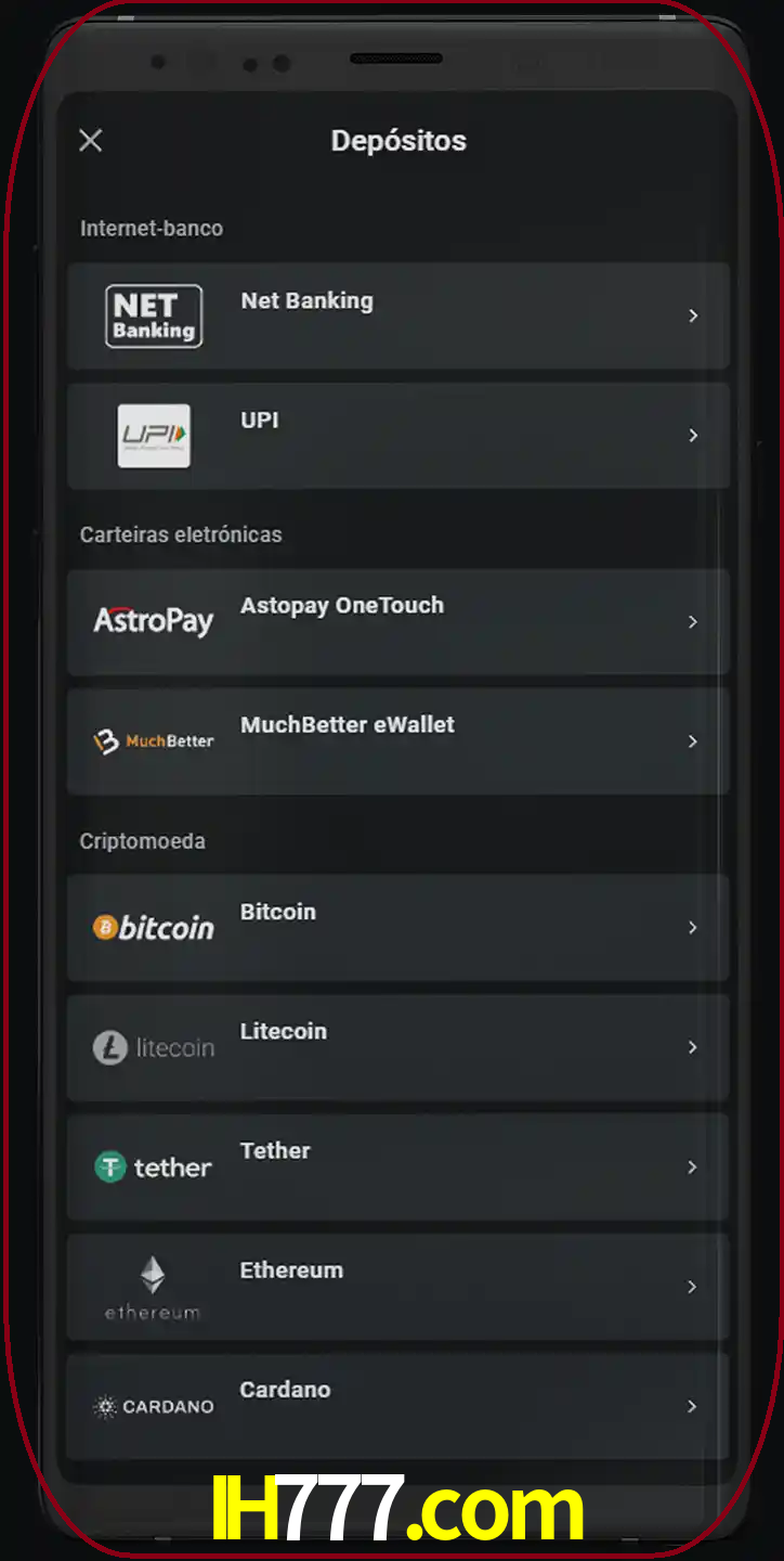 Você pode usar métodos alternativos de depósito.
